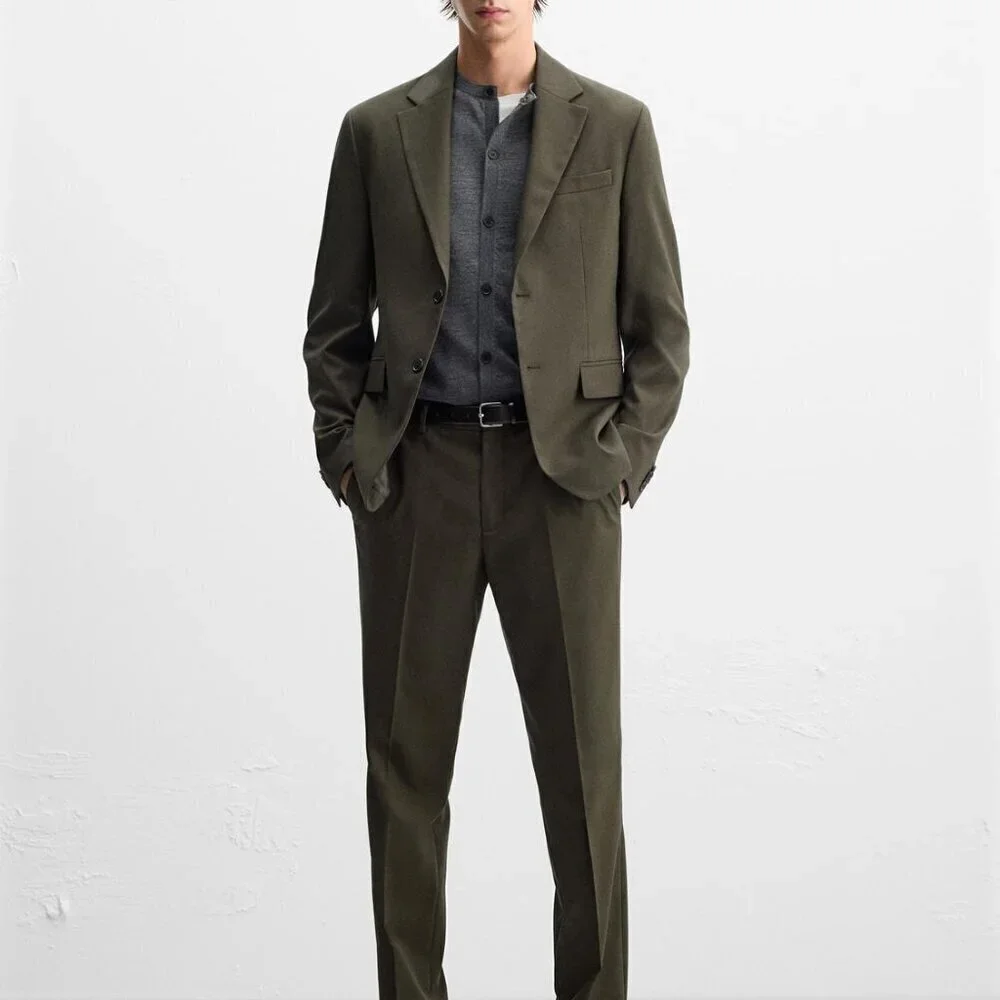 New Zara Textured Single Breasted Lapel Collar Moss Green Suit Blazer 38 NWOT